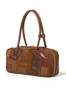 miu miu patchwork top handle brown bag