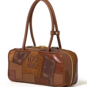 miu miu patchwork top handle brown bag