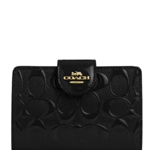 coach medium corner zip wallet in signature leather black