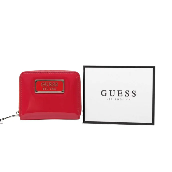 guess abree faux patent zip around wallet