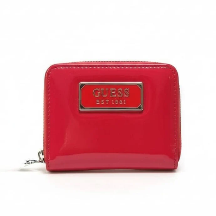 guess abree faux patent zip around wallet