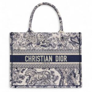 Christian Dior ,Medium Dior Book ToteEcru and Blue Toile de Jouy Embroidery