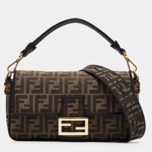FENDI TOBACCO ZUCCA JACQUARD CANVAS MEDIUM BAGUETTE BAG