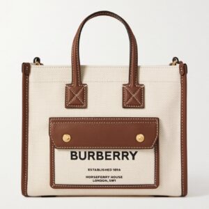 Burberry Freya mini leather-trimmed printed canvas tote