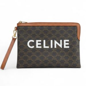 Celine Clutch Brown/Black Triomphe Coated Canvas Pouch