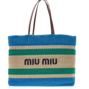 Miu Miu Striped Woven Top Handle Bag