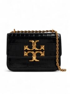 Tory Burch Black Croc Embossed Eleanor