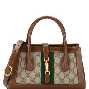 Gucci GG Supreme Web Jackie 1961 Small Tote Beige Ebony Brown Sugar