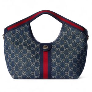 Gucci Giglio small tote bag blue and white GG denim