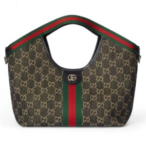 Gucci Giglio small tote bag black and white GG denim