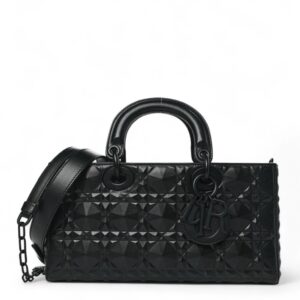 Christian Dior Calfskin Cannage Diamond Medium Lady D Joy Black