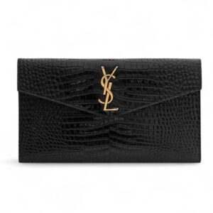 SAINT LAURENT CROC EMBOSSED LEATHER ClUTCH POUCH
