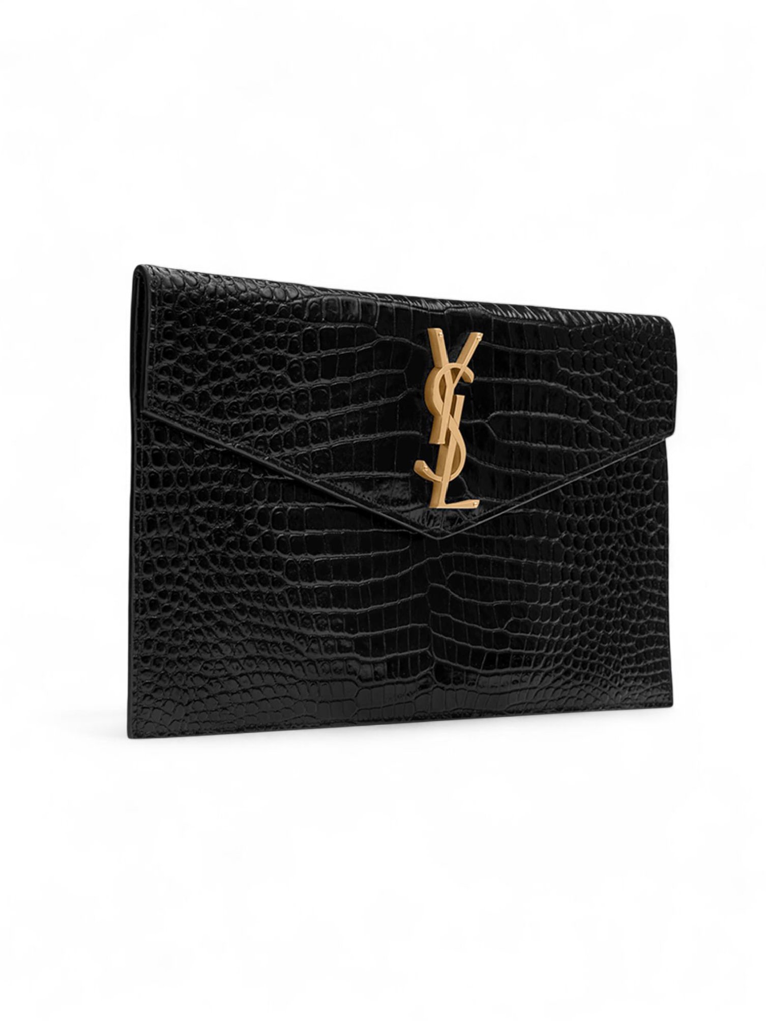 SAINT LAURENT CROC EMBOSSED LEATHER ClUTCH POUCH - Image 3