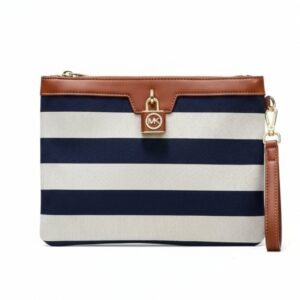 Michael Kors Navy & White Stripe Canvas clutch Bag
