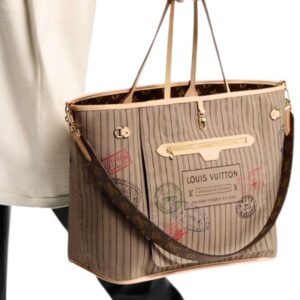 Louis Vuitton Monogram Stamped Inside Out Neverfull Bandouliere MM Beige